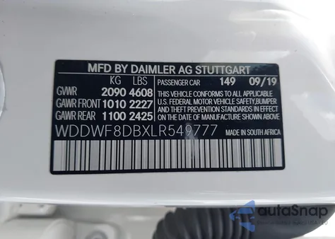 2020 Mercedes-Benz C 300 z USA, uszkodzony, nr VIN WDDWF8DBXLR549777